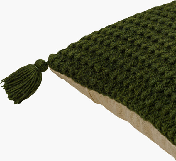 Surya Makrome Accent Pillow - 18"L X 18"W Cotton-wool Blend For Cozy Cottage-style Decor & Easy Care Grass Green Wool,Cotton Mko022-2020d