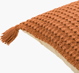 Surya Makrome Accent Pillow - 18"L X 18"W Cotton-wool Blend For Cozy Cottage-style Decor & Easy Care Burnt Orange Wool,Cotton Mko023-2222