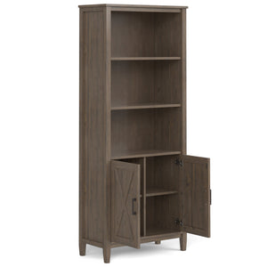 English Elm Ela Smoky Brown Bookcase with Shaker X Doors, Adjustable Shelves, Solid Wood Finish & Bronze Pulls B136P158601