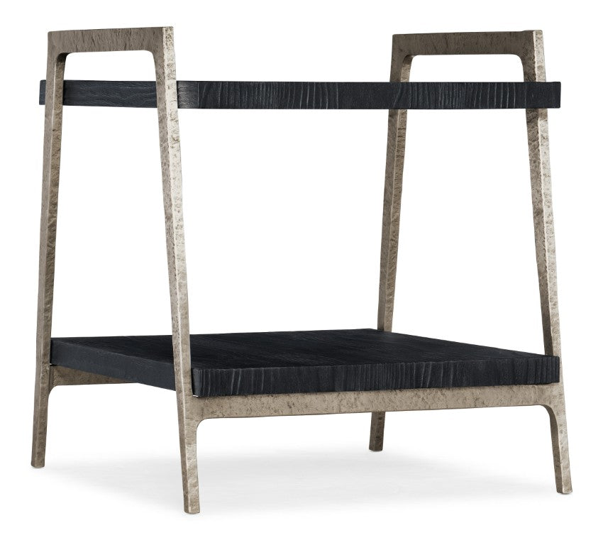 Hooker Furniture Chapman Charred Shou Sugi Ban End Table With Hammered Pewter Frame, Rustic Urban Accent (26") 6033-80214-99