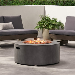 English Elm 32" Round Propane Fire Pit 40000 Btu Powder Coated Iron Outdoor Patio Centerpiece 67759.00CONRT-40K