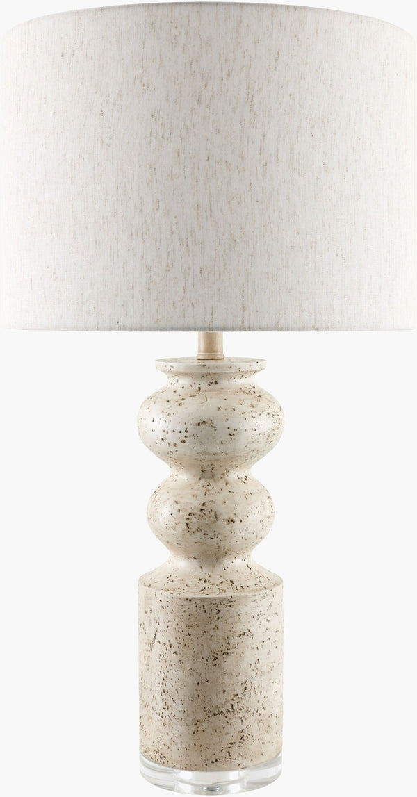 Surya Maluku Resin and Crystal Base Traditional Accent Lamp with Warm Ambient Linen Shade MKU-002