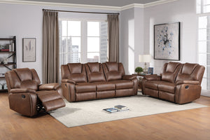 English Elm Steve Silver - Katrine Chestnut Brown PU Manual Reclining Sofa with Padded Arms, Headrest & Coil-Spring Comfort (82.5") B081P157314