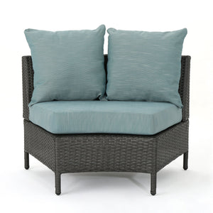 English Elm Christopher Knight Home® - PT LIMON SINGLE SOFA Curved Armless Outdoor/Indoor Faux Rattan Chairs with Water-Resistant Cushions and Heavy-Duty Iron Frame Grey 54786.00GT