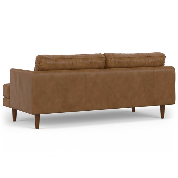 English Elm Livingston 76-Inch Caramel Brown Leather Sofa – Mid-Century Modern Loveseat For Cozy Living Spaces B136P159621