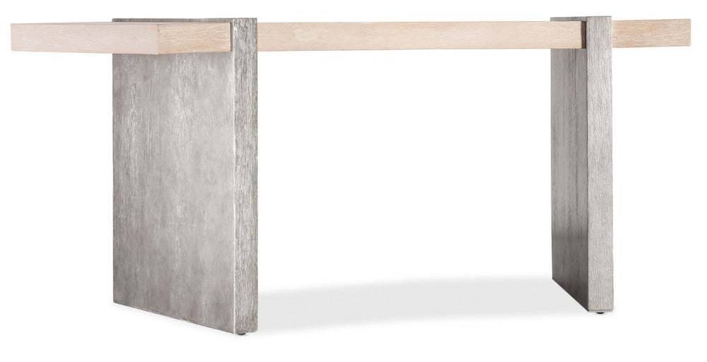 Hooker Furniture Melange Selleck Semi-Circle Writing Desk With Oak Veneer Top And Shimmer Silver Base, Modern Workspace 628-10008-95