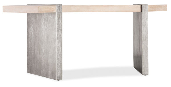 Hooker Furniture Melange Selleck Semi-Circle Writing Desk With Oak Veneer Top And Shimmer Silver Base, Modern Workspace 628-10008-95