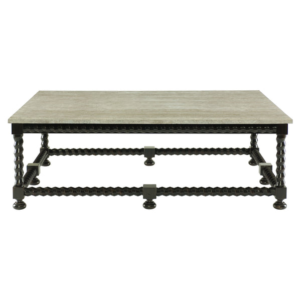 Bernhardt Bernhardt Cordova Spiral-Base Cocktail Table With Travertine Top, Ebonized Wood, Dramatic Baroque Flair K1164