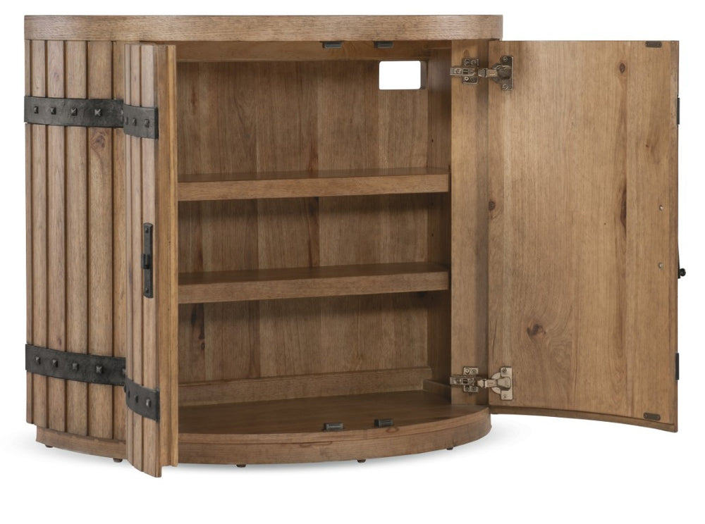 Hooker Furniture Vineyard Demilune Nightstand With Sonoma Pecky Hickory, Rustic Hammered Pulls & Soft‑Close Doors 6952-90115-80