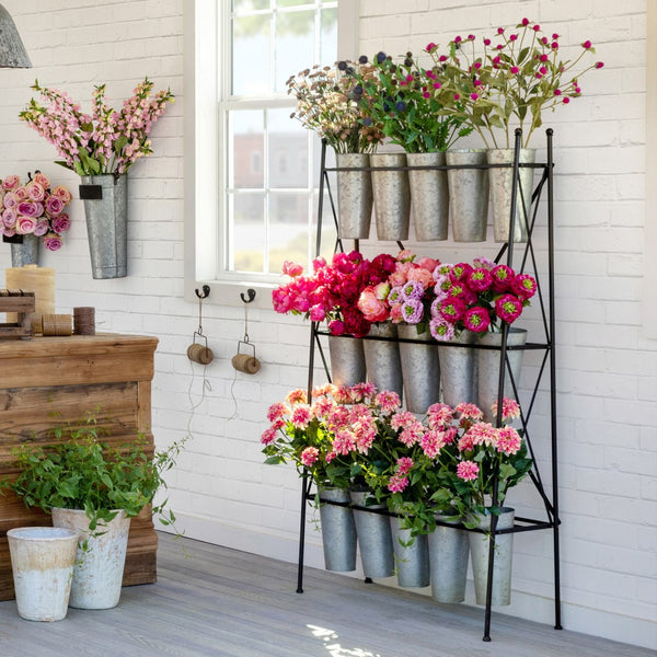 Flower Stem Rack - 3-Tier Galvanized Metal Bucket Display for Silk or ...