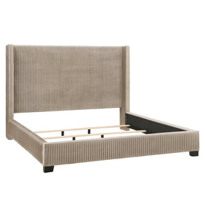Homelegance By Top-Line Mylah Pleated Velvet Wingback Bed Taupe Velvet
