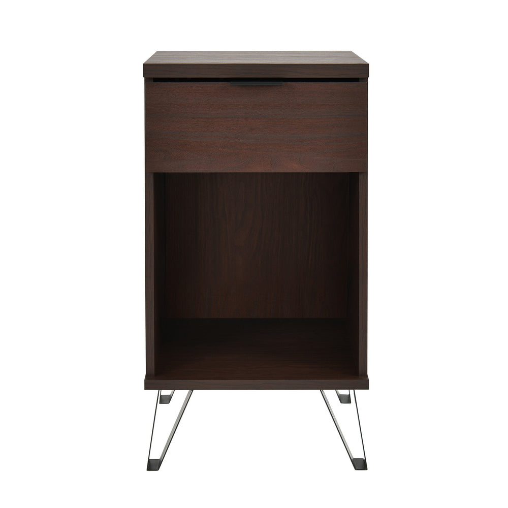 English Elm Christopher Knight Home® - 1 Drawer Tall End Table Walnut MDF Nightstand with Drawer & Shelf, Industrial Matte Black Legs, Compact Stylish Storage 68976.00