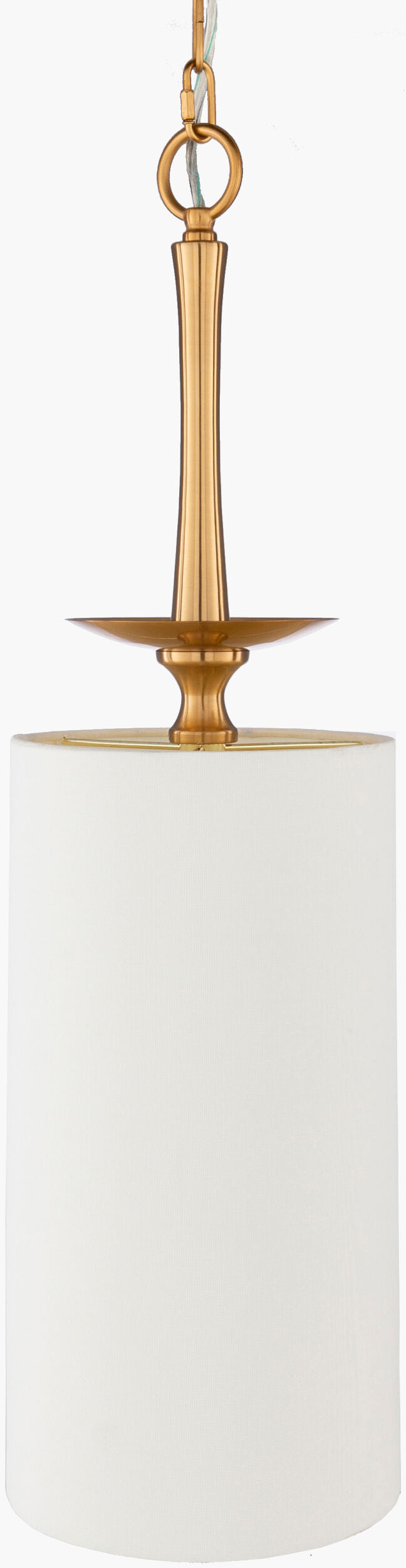 Surya Malani Modern Pendant Light Fixture - 9"L X 9"W X 30"H, Handcrafted Quality For Timeless Decor Fixture, Metallic ,Brass,Base, Metallic ,Brass,Shade, White,Cord, Translucent Iron,Linen Mli-001