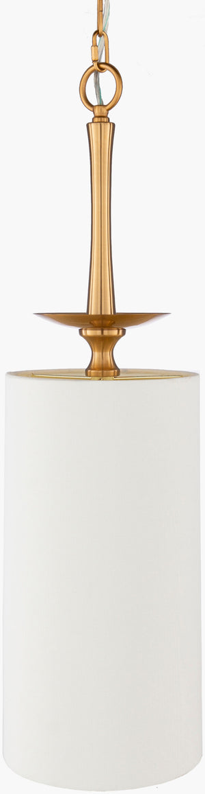 Surya Malani Modern Pendant Light Fixture - 9"L X 9"W X 30"H, Handcrafted Quality For Timeless Decor Fixture, Metallic ,Brass,Base, Metallic ,Brass,Shade, White,Cord, Translucent Iron,Linen Mli-001