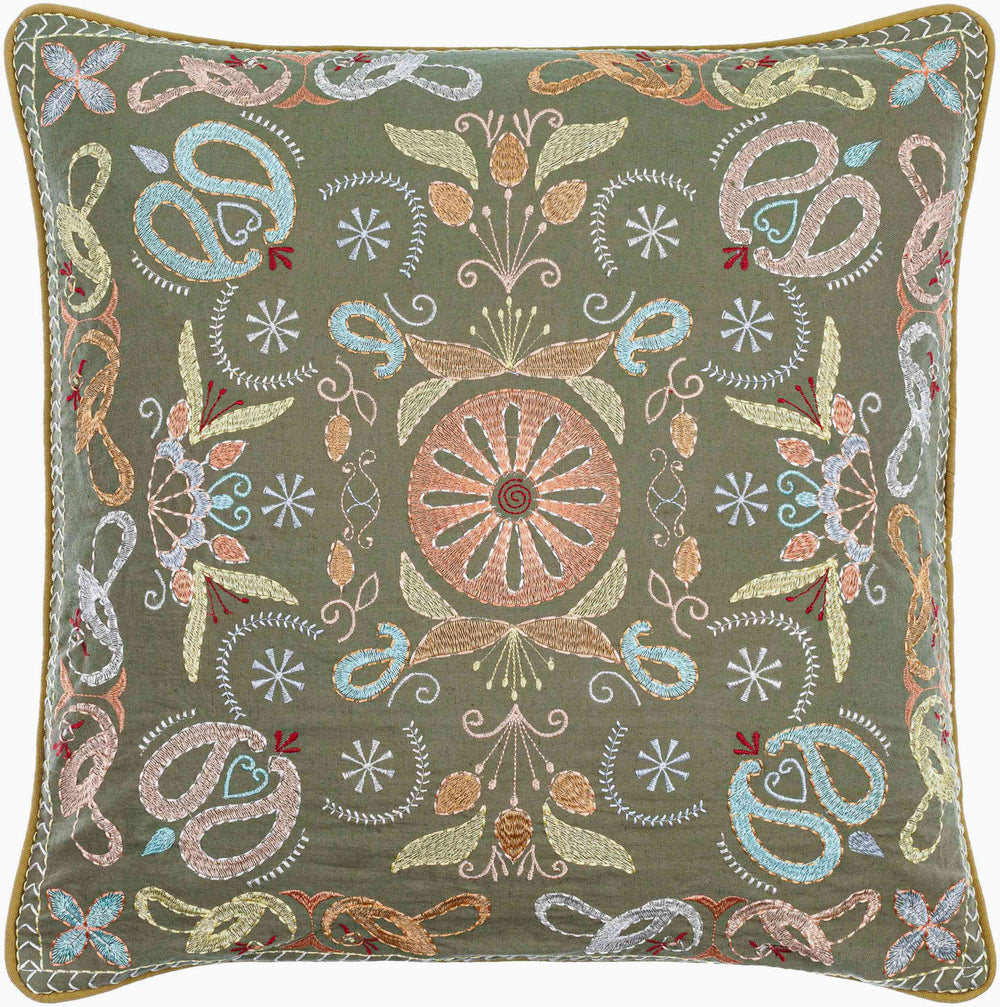 Surya Millie Kay 18"L X 18"W Cotton Accent Pillow - Stylish, Cozy Design For Any Living Space Decor Olive Green Cotton,Cotton Mlk001-2222d