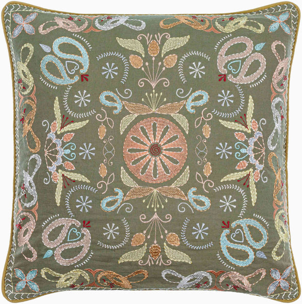 Surya Millie Kay 18"L X 18"W Cotton Accent Pillow - Stylish, Cozy Design For Any Living Space Decor Olive Green Cotton,Cotton Mlk001-2222d