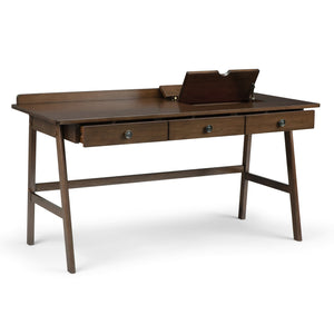 English Elm Rylie Solid Wood Desk in Natural Aged Brown — Handcrafted 3 Drawers, Lift Tops, USB Outlets, 60"W B136P159578
