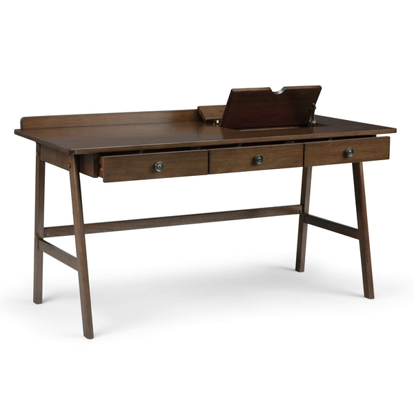 English Elm Rylie Solid Wood Desk in Natural Aged Brown — Handcrafted 3 Drawers, Lift Tops, USB Outlets, 60"W B136P159578