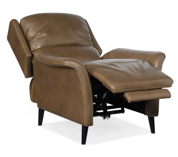 Hooker Furniture Deacon Semi-Aniline Leather Power Recliner With Bustle Back, Power Headrest, Tapered Legs And Luxe Comfort Dark Brown RC109-PH-089