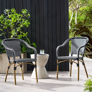 English Elm Bistro Chair Set of 2 French Country Woven Aluminum Outdoor Patio Seating Pair Black White 72906.00BLK