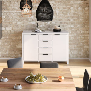 English Elm Hollander handcrafted solid wood sideboard buffet with 4 drawers, 2 doors & adjustable shelving, 54"W White B136P158685