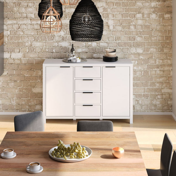 English Elm Hollander handcrafted solid wood sideboard buffet with 4 drawers, 2 doors & adjustable shelving, 54"W White B136P158685