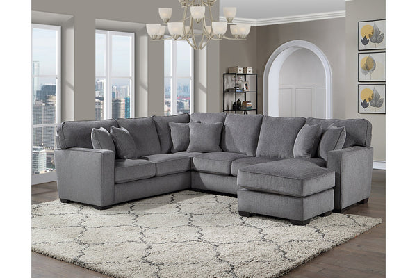 Porter Designs Porter Augusta Soft Gray Chenille Sectional Sofa With Reversible Cushions & Elegant Track Arms Gray Fabric 01-207c-12u-1743-kit