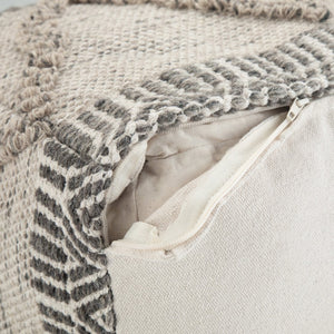 English Elm Sweeney Handloom Square Pouf in Grey & Natural Woven Wool-Cotton, Supportive Footstool Accent (18") B136P159325