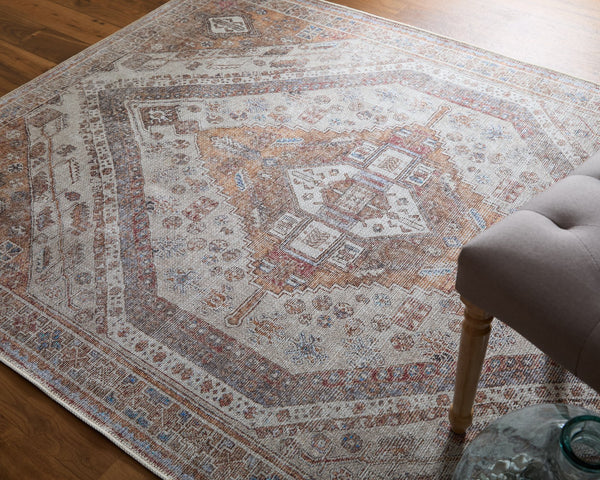 Feizy Rugs Percy Transitional Medallion Rug - Durable Machine Washable Design With Timeless Distressed Charm Ivory,Orange,Brown Polyester,Cotton,Viscose Prc39anftan000e76