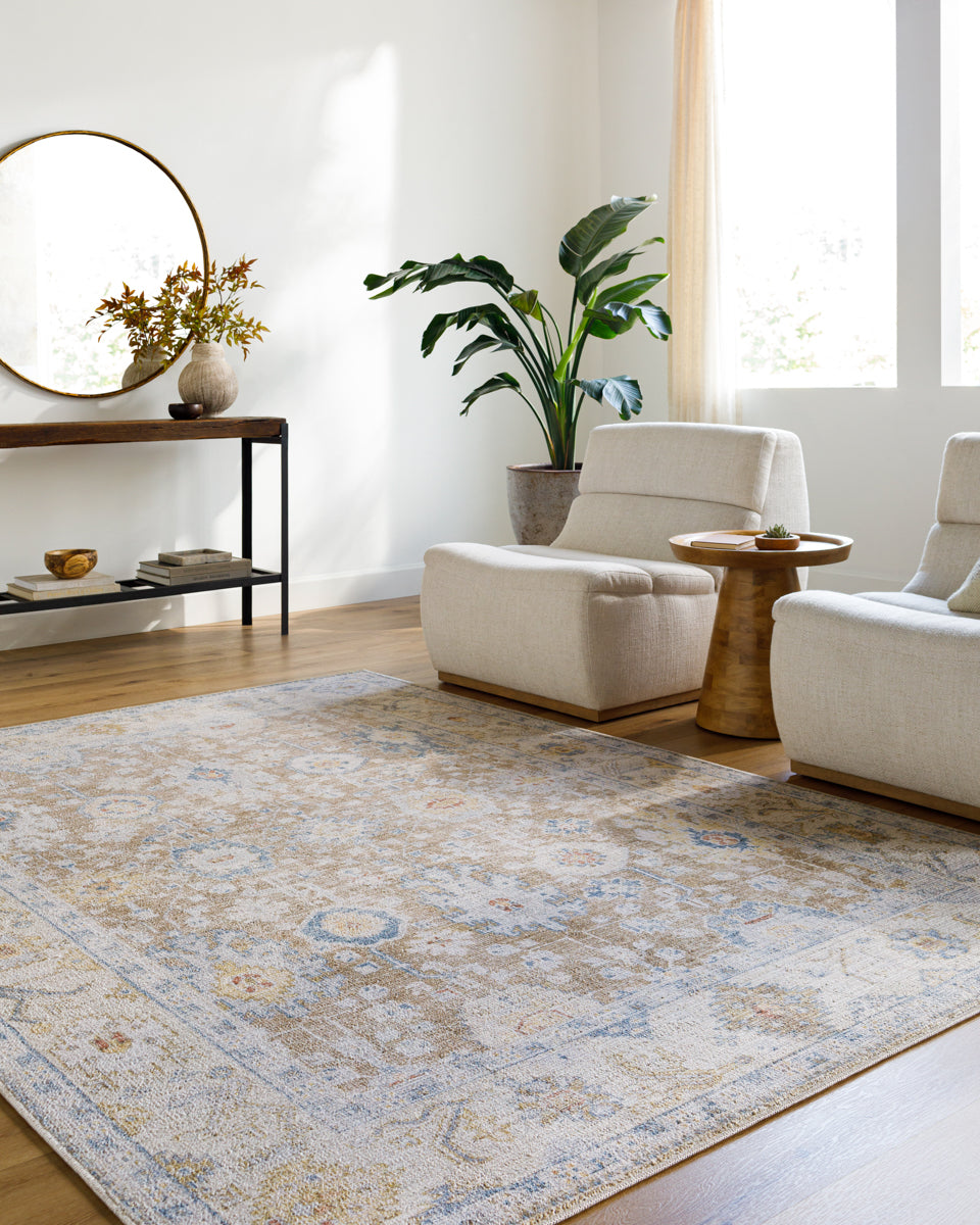 Marlon MLO-2307 9'1" x 12' Machine Woven Rug MLO2307-9112  Mustard, Beige, Denim, Dark Blue, Light Gray, Wheat Surya