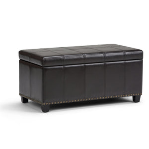 English Elm Amelia Storage Ottoman Bench with Hidden Compartment, Nailhead Trim, Stitched Faux Leather Seat Dark Brown B136P159106