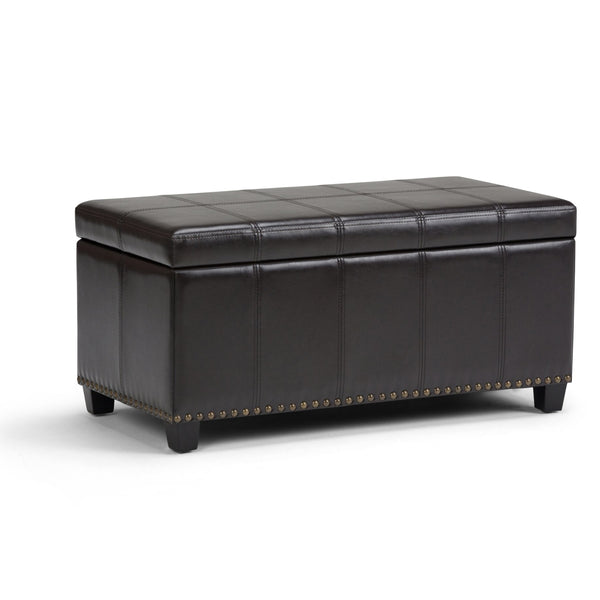 English Elm Amelia Storage Ottoman Bench with Hidden Compartment, Nailhead Trim, Stitched Faux Leather Seat Dark Brown B136P159106