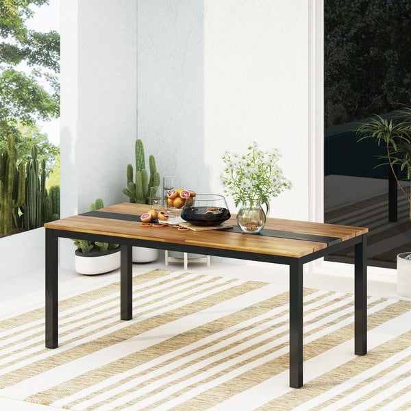 English Elm Lindsey Acacia Wood and Steel Dining Table Seats Six with Slatted Industrial Design 71985.00