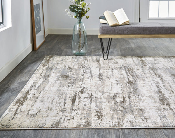 Feizy Rugs Parker Abstract Distressed Rug - Contemporary Viscose And Polyester Design For Modern Interiors Ivory,Brown Viscose,Polyester Prk3719fslvbgef01