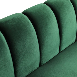 English Elm Miranda Channel Stitch Velvet Sofa Glam Living Room Seating with Tapered Birch Legs Emerald 68604.00A_68604.00B