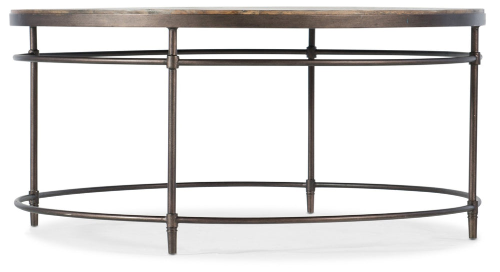 Hooker Furniture St. Armand Solid Acacia Round Cocktail Table With Rustic Finish, Metal Base & Subtle Distressing 5601-80110-LTWD