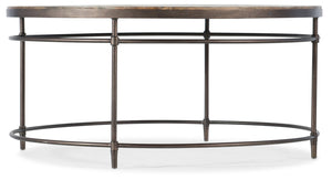 Hooker Furniture St. Armand Solid Acacia Round Cocktail Table With Rustic Finish, Metal Base & Subtle Distressing 5601-80110-LTWD