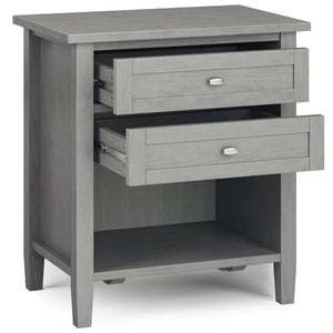 English Elm Warm Solid Wood Nightstand: 24-Inch Fog Grey Transitional Design With Storage & Style Options B136P159739-GIGA