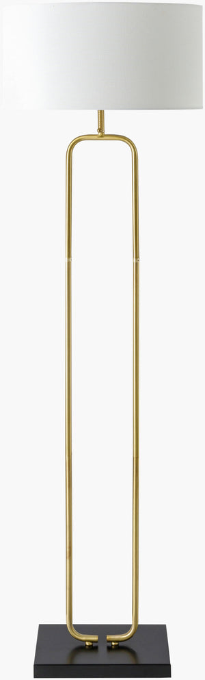 Surya Molto Accent Floor Lamp - 63" Tall Country Cottage Style With Elegant Linen Shade For Cozy Ambiance Body, Metallic ,Brass,Base, Black,Shade, White,Finial, Metallic ,Brass,Harp, Metallic ,Brass,Cord, Translucent Iron,Linen,Iron Mlt-001