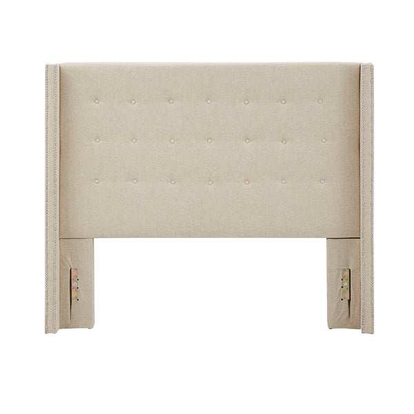 Homelegance By Top-Line Magnolia Nailhead Wingback Button Tufted Headboard Beige Linen
