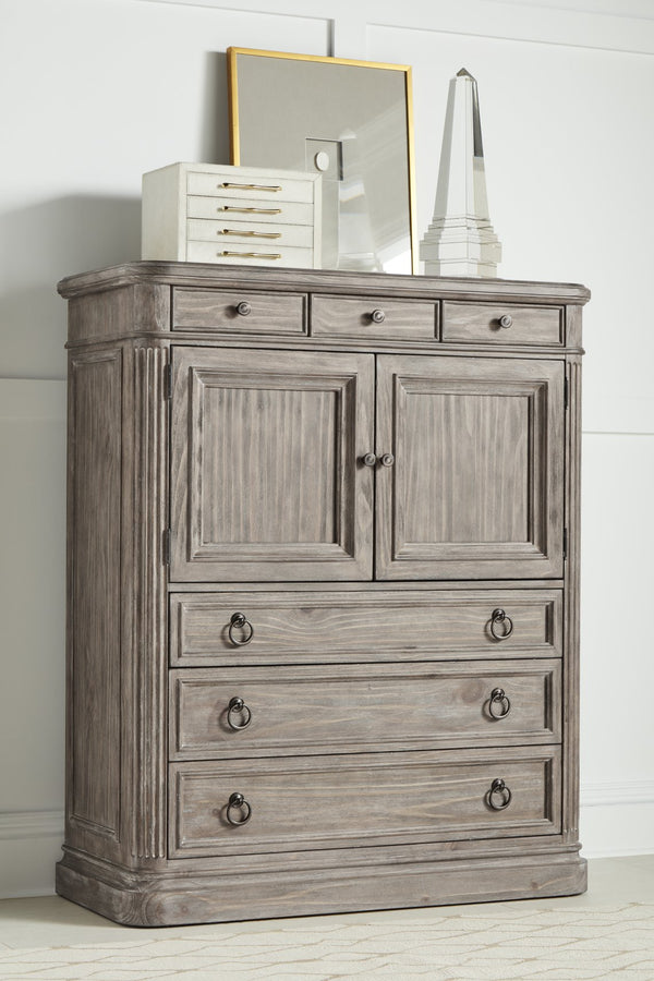 A.R.T. Furniture Etienne Door/Drawer Chest - Greystone Finish, Pine Solids, 6 Drawers, Cedar-lined Bottoms & Shelves Gray Materials, Pine Solids And Veneer 317152-2610