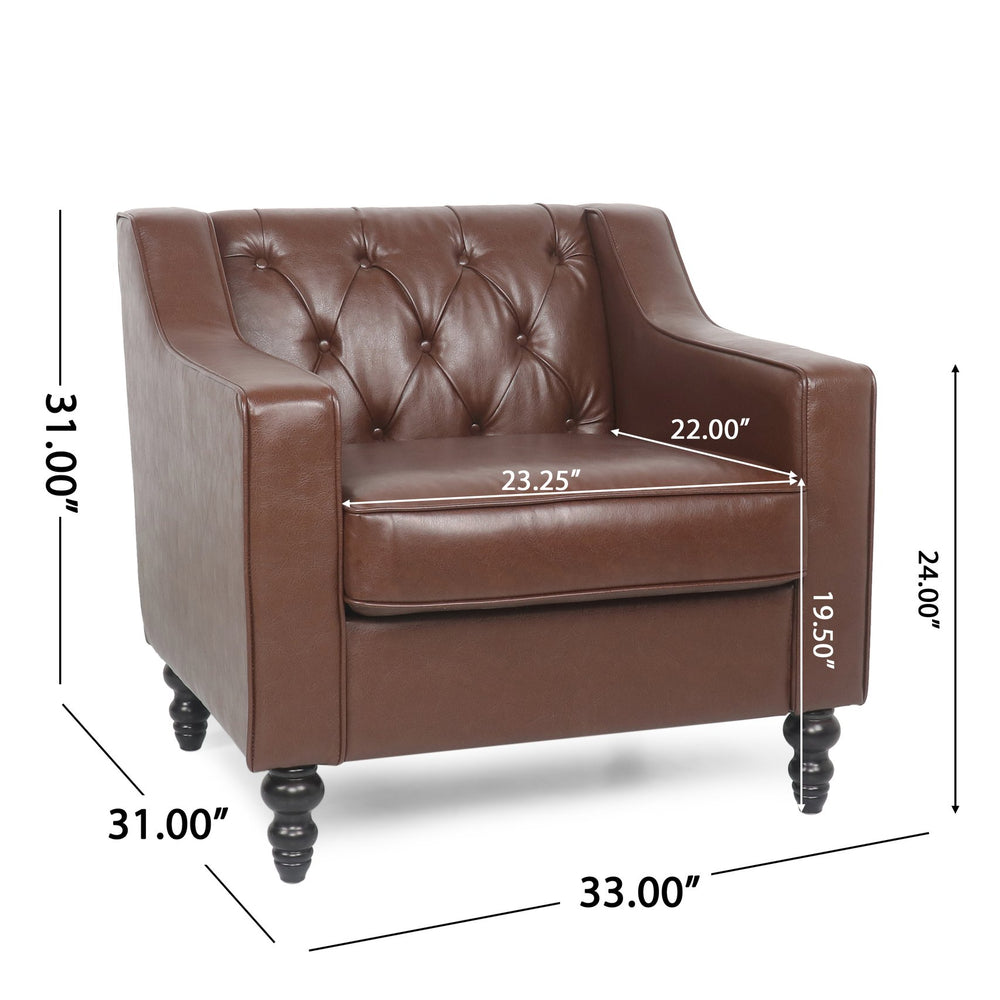 English Elm Christopher Knight Home® - CLUB CHAIR with Button Tufted Diamond Stitching, Sloped Arms & Birch Wood Legs for Modern Comfort Dark Brown 30.5 L x 25.75 W x 21.25 H 71214.00DBRN
