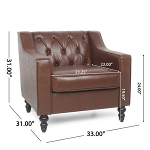 English Elm Christopher Knight Home® - CLUB CHAIR with Button Tufted Diamond Stitching, Sloped Arms & Birch Wood Legs for Modern Comfort Dark Brown 30.5 L x 25.75 W x 21.25 H 71214.00DBRN