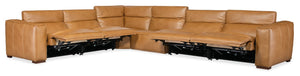 Hooker Furniture Fresco 6-Seat Sectional In Caramel Semi-Aniline Leather With Power Recline & Headrests, Modern SS404-6PC4-080