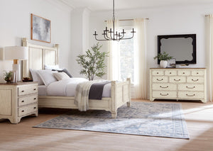 Hooker Furniture Americana Queen Panel Bedframe With Distressed Daisy Finish, Planked Headboard And Scrollwork Accents Whites/Creams/Beiges 7050-90250-02