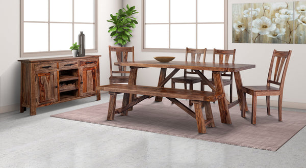 Porter Designs Kalispell Solid Sheesham Wood Dining Table - Handcrafted Arts & Crafts Elegance Brown Wood 07-196-01-2439