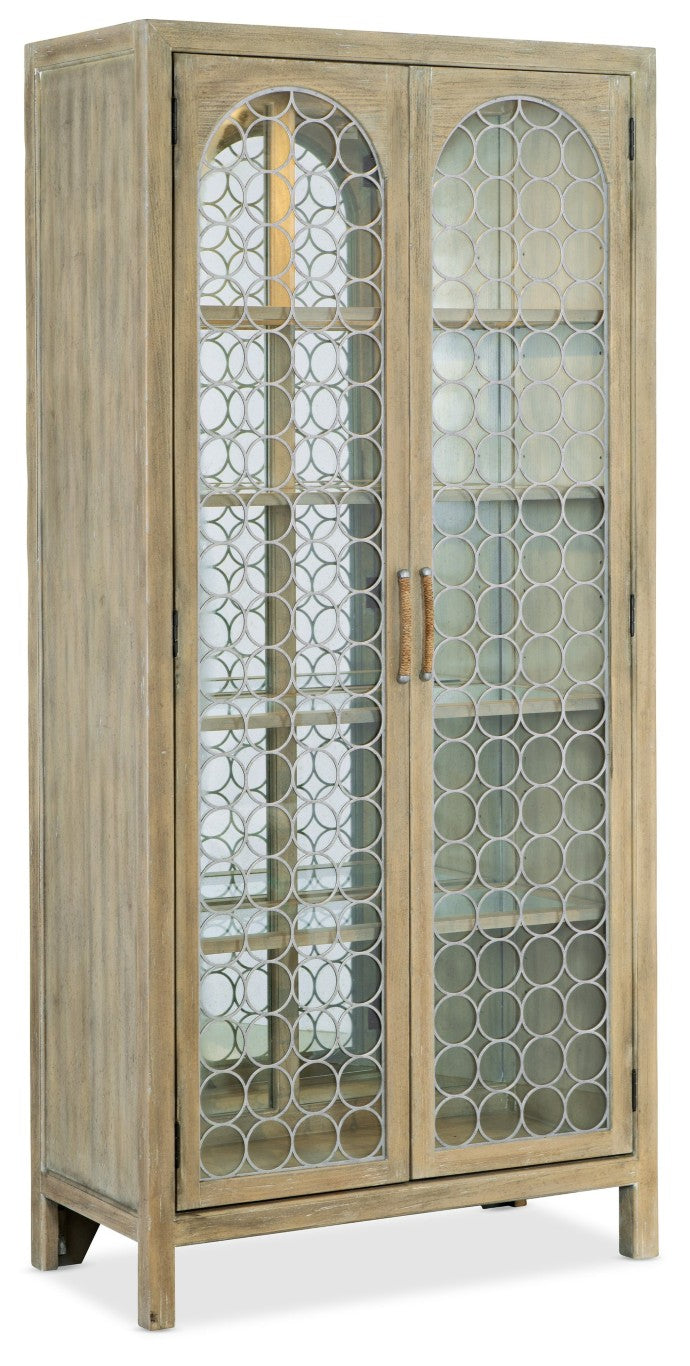 Hooker Furniture Surfrider Coastal Display Cabinet With Driftwood Pecan Veneer, Antique Mirror Back & Led Lighting 6015-75906-80