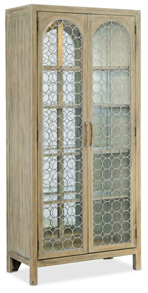 Hooker Furniture Surfrider Coastal Display Cabinet With Driftwood Pecan Veneer, Antique Mirror Back & Led Lighting 6015-75906-80