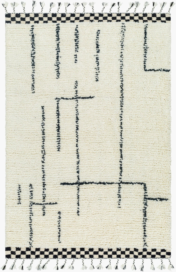 Livabliss Mirela Handwoven Wool Accent Rug with Fringe Bohemian Style for Entryways and Cozy Spaces Ivory, Charcoal 9' x 12' MMI2300-912