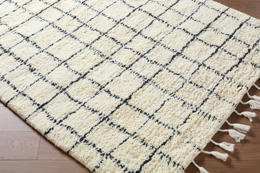Livabliss Mirela Handwoven Wool Accent Rug Plush Fringe Trim Artisan Crafted for Entryway or Bedside Ivory, Charcoal 9' x 12' MMI2303-912
